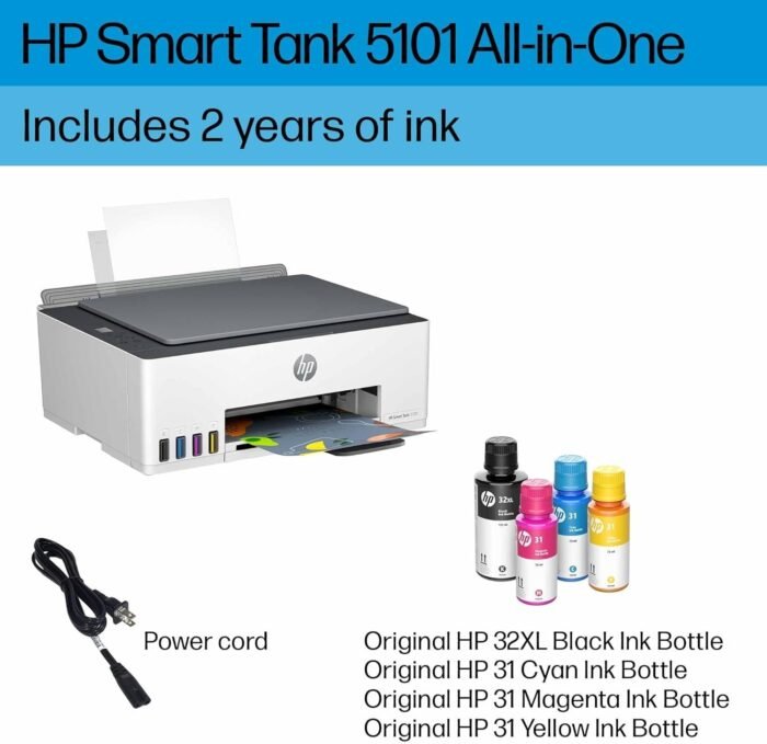 HP Smart Tank 5101 Wireless All-in-One Ink Tank Printer with 2 years of ink included,Print, scan, copy, Best-for-home, Refillable ink tank (1F3Y0A) - Image 6