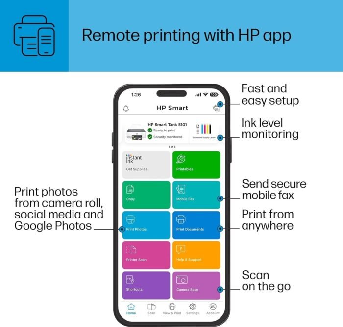 HP Smart Tank 5101 Wireless All-in-One Ink Tank Printer with 2 years of ink included,Print, scan, copy, Best-for-home, Refillable ink tank (1F3Y0A) - Image 11