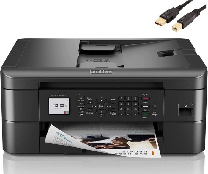 Brother MFC-J10 Series, Wireless Color Inkjet Printer, Printer, Copy, Scan, Fax - 9.5 ppm, 150 Sheets, 1.8" Color LCD, with Mobile Device and Duplex Printing, with MTC Printer Cable